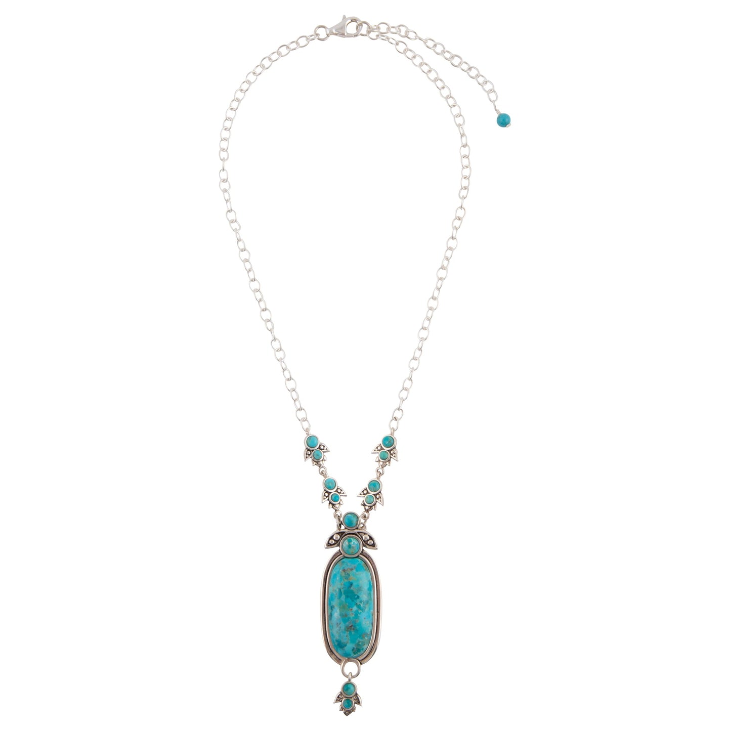 Turquoise pendant necklace on a white background