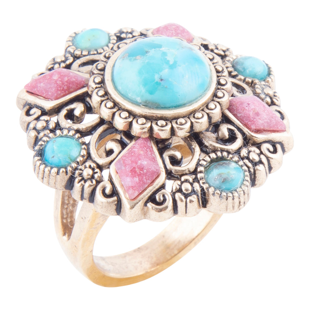 Embellished Blue Turquoise Golden Statement Ring