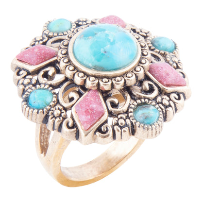Embellished Blue Turquoise Golden Statement Ring