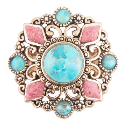 Embellished Blue Turquoise Golden Statement Ring