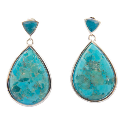 Blue Teal Apatite and Turquoise Sterling Post Top Earrings