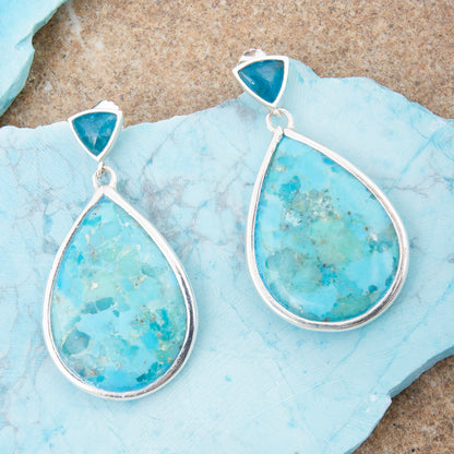 Blue Teal Apatite and Turquoise Sterling Post Top Earrings