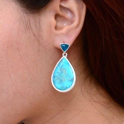 Blue Teal Apatite and Turquoise Sterling Post Top Earrings