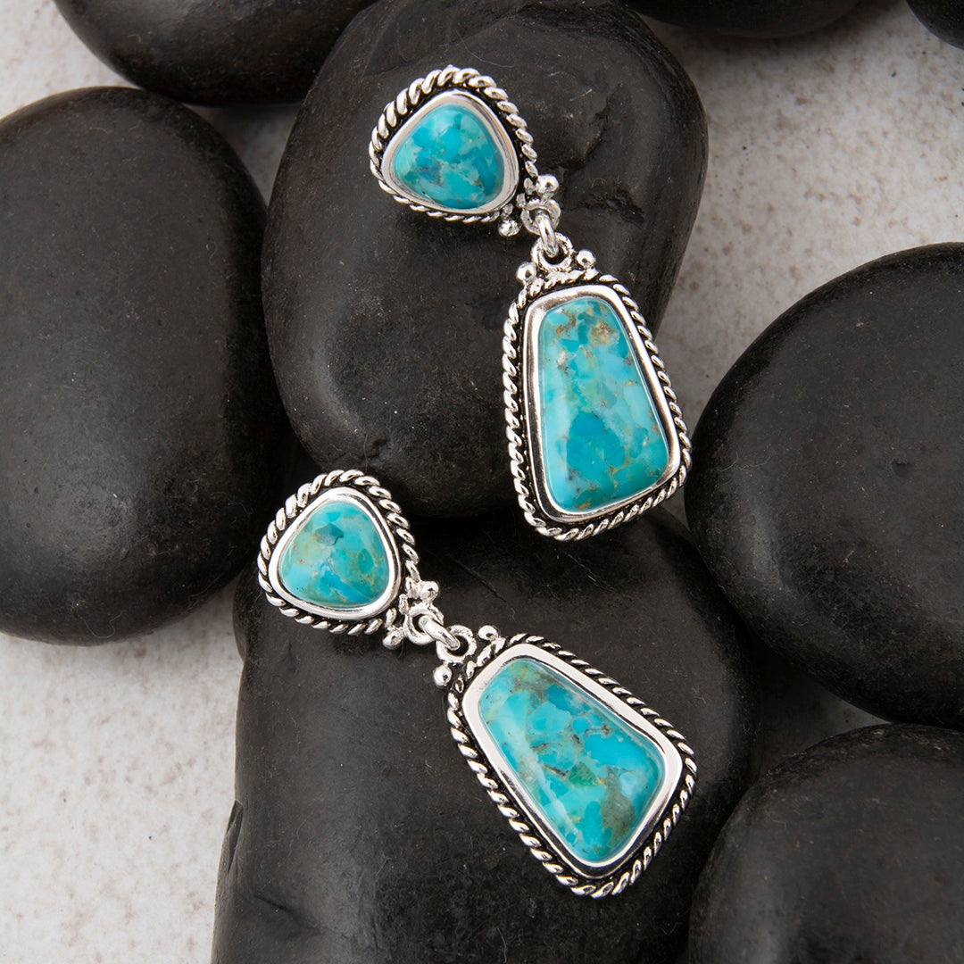 Turquoise stone earrings on black stones