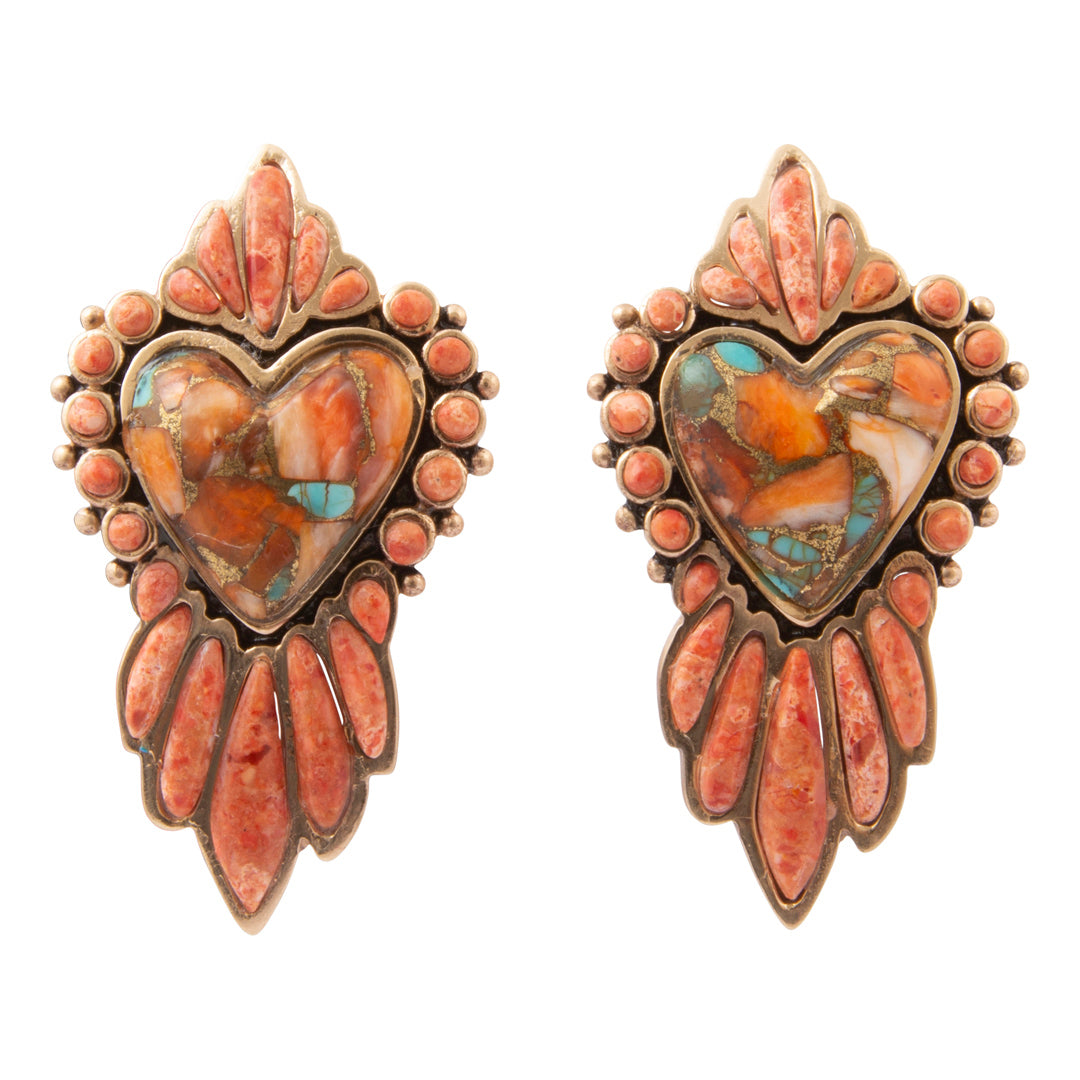 Heart of the West Orange Coral Golden Heart Clip Earrings