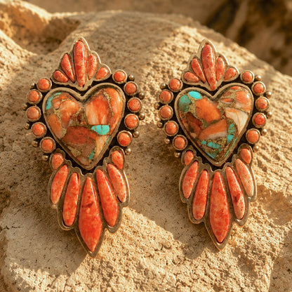 Heart of the West Orange Coral Golden Heart Clip Earrings