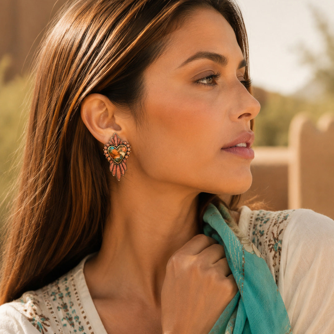 Heart of the West Orange Coral Golden Heart Clip Earrings
