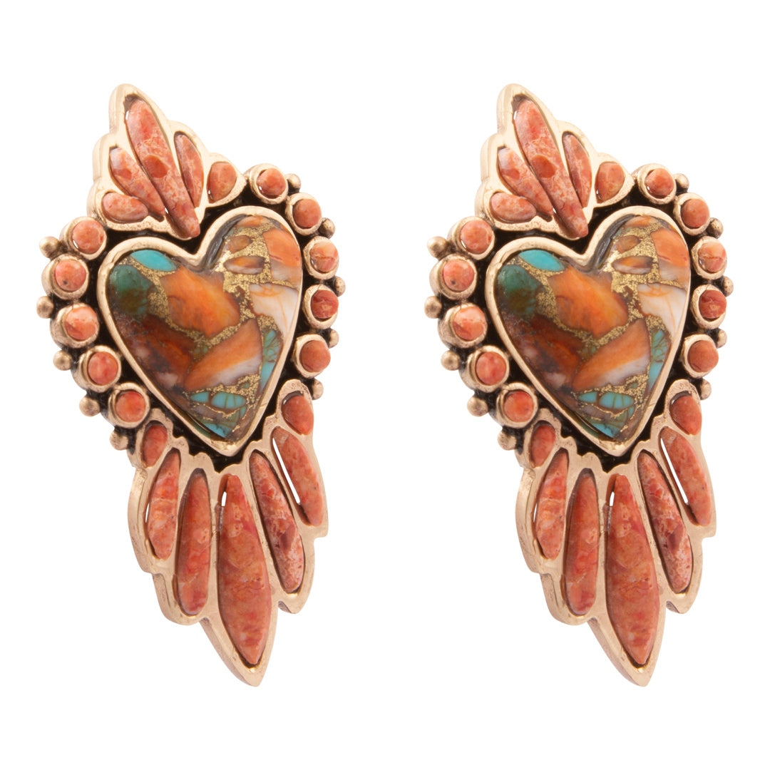 Heart of the West Orange Coral Golden Heart Clip Earrings