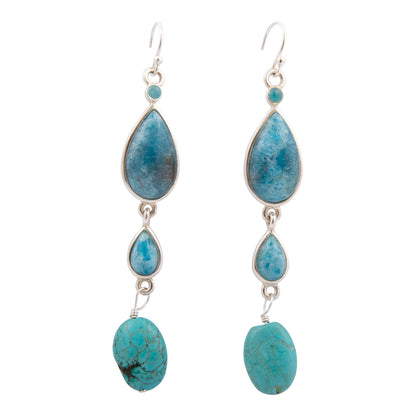 Ombre Blue Teal Apatite and Turquoise Sterling Drop Earrings