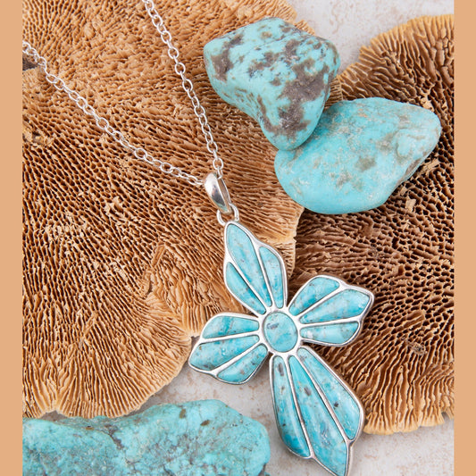 Blue Turquoise Cross Pendant Silver Necklace