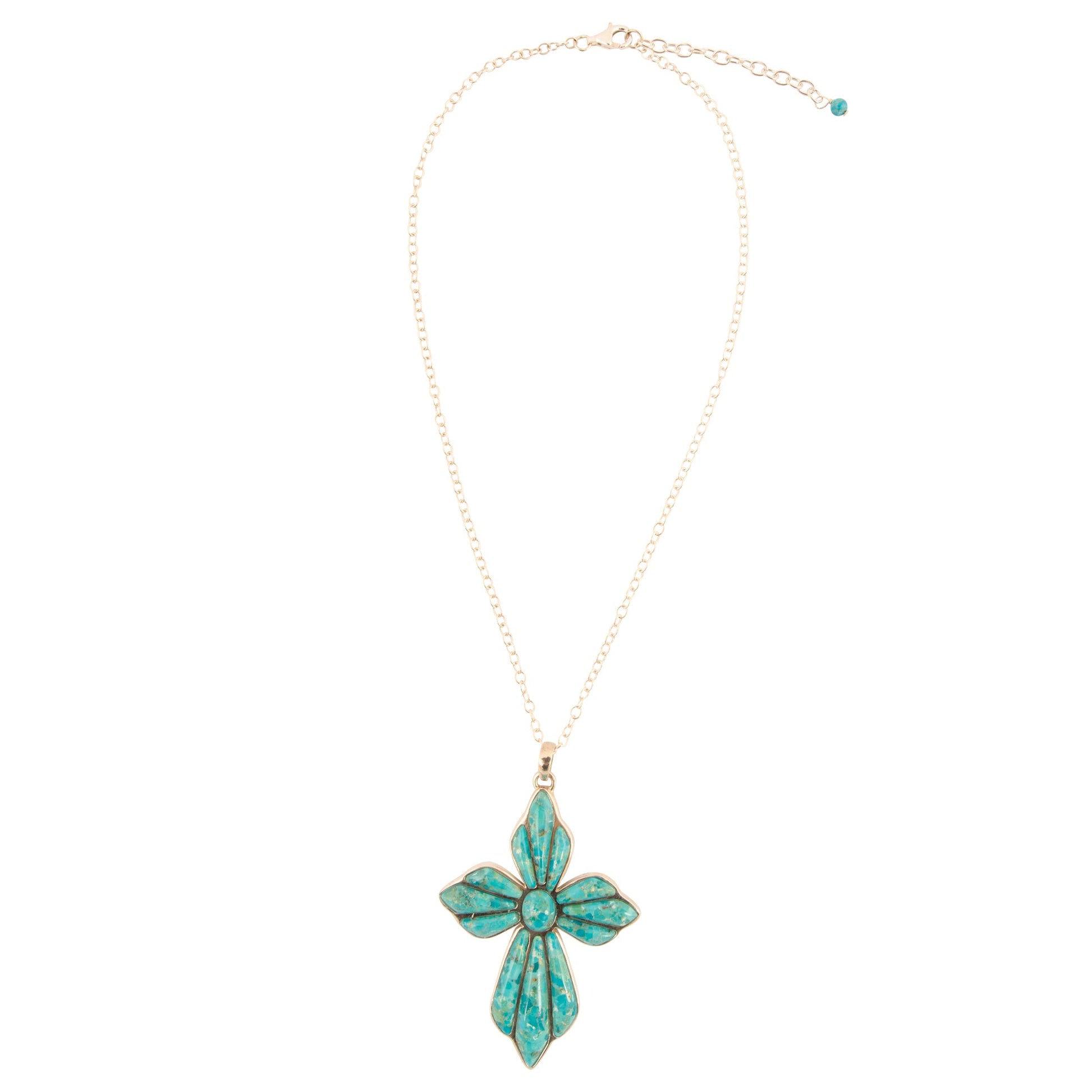 Necklace with a green flower pendant on a white background