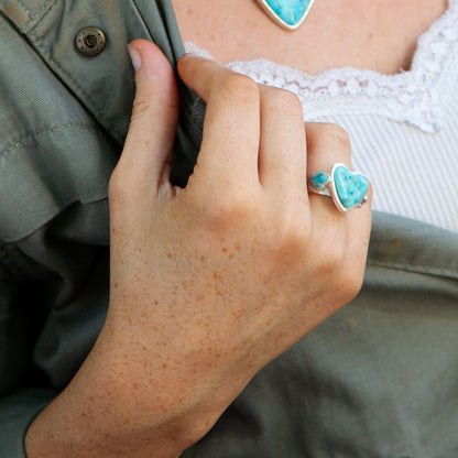 Blue Turquoise Heart Silver Statement Ring