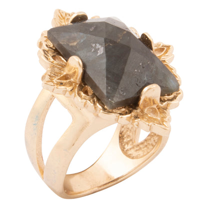 Faceted Black Labradorite Golden Statement Ring