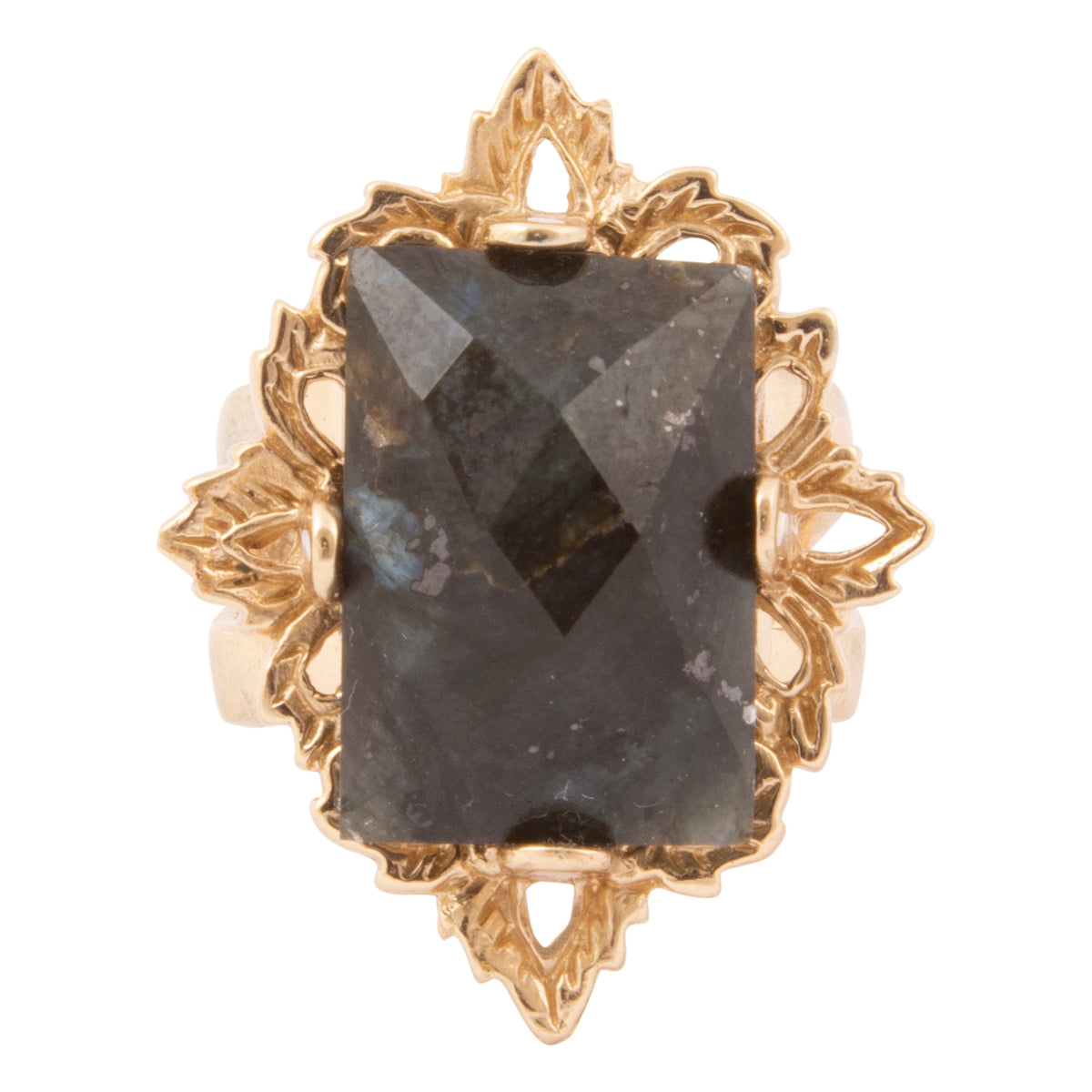 Faceted Black Labradorite Golden Statement Ring