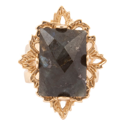 Faceted Black Labradorite Golden Statement Ring