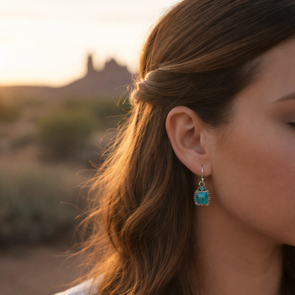 Delicately Detailed Blue Turquoise and Silver Earrings