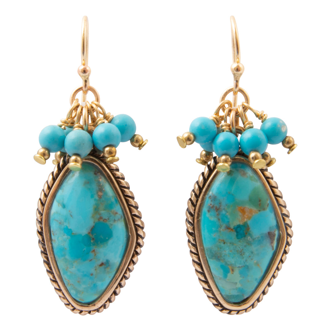 Big Sky Blue Turquoise Golden Cluster Drop Earrings