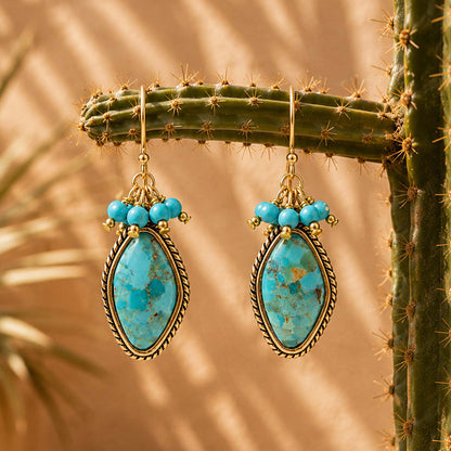 Big Sky Blue Turquoise Golden Cluster Drop Earrings
