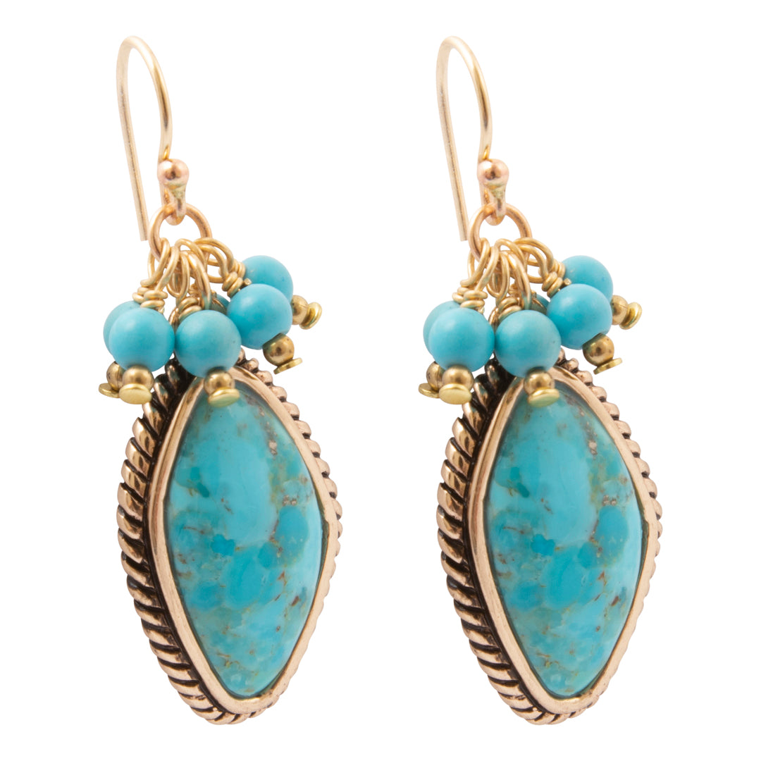 Big Sky Blue Turquoise Golden Cluster Drop Earrings