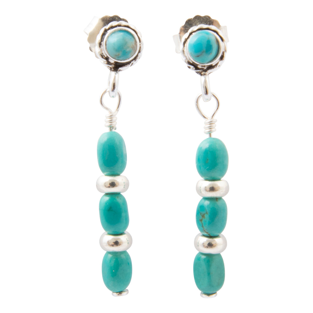Big Sky Blue Turquoise Silver Post Drop Earrings