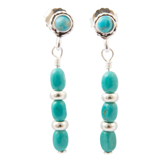 Big Sky Blue Turquoise Silver Post Drop Earrings