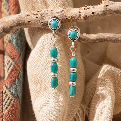 Big Sky Blue Turquoise Silver Post Drop Earrings