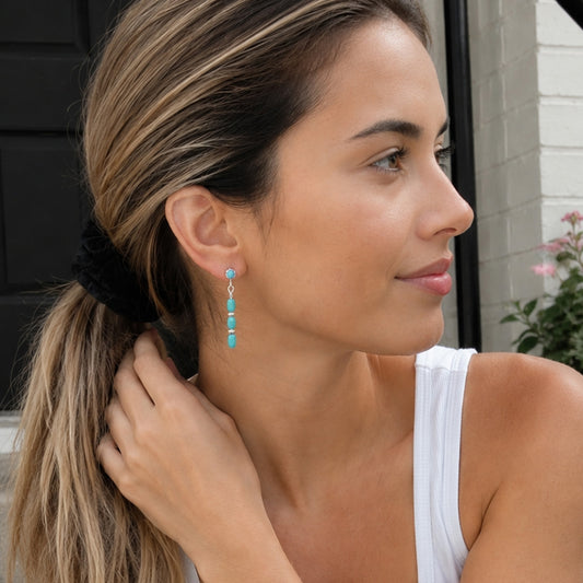 Big Sky Blue Turquoise Silver Post Drop Earrings