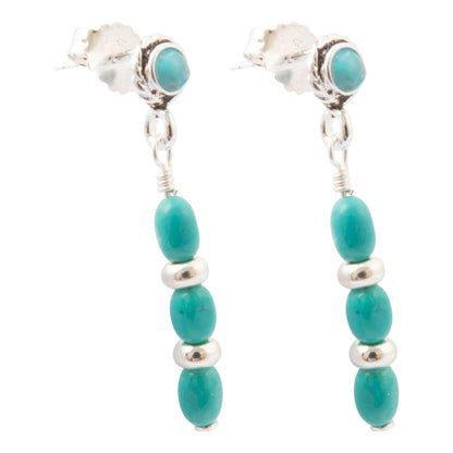 Big Sky Blue Turquoise Silver Post Drop Earrings