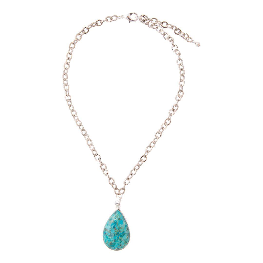 Blue Turquoise Teardrop Silver Chain Necklace