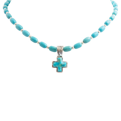 Full of Grace Blue Turquoise and Silver Cross Necklace