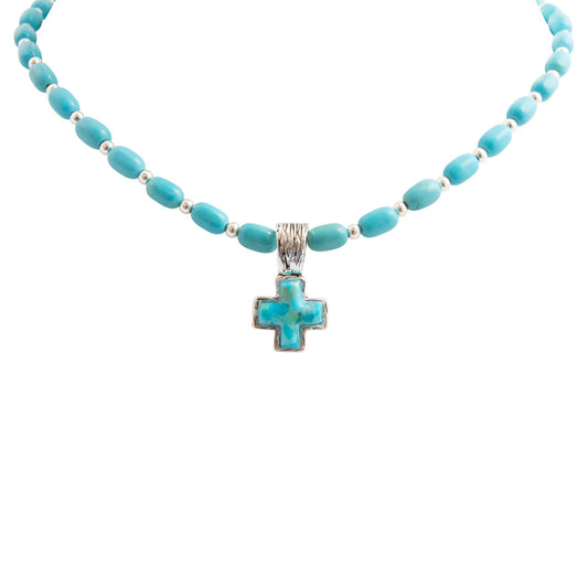 Full of Grace Blue Turquoise and Silver Cross Necklace