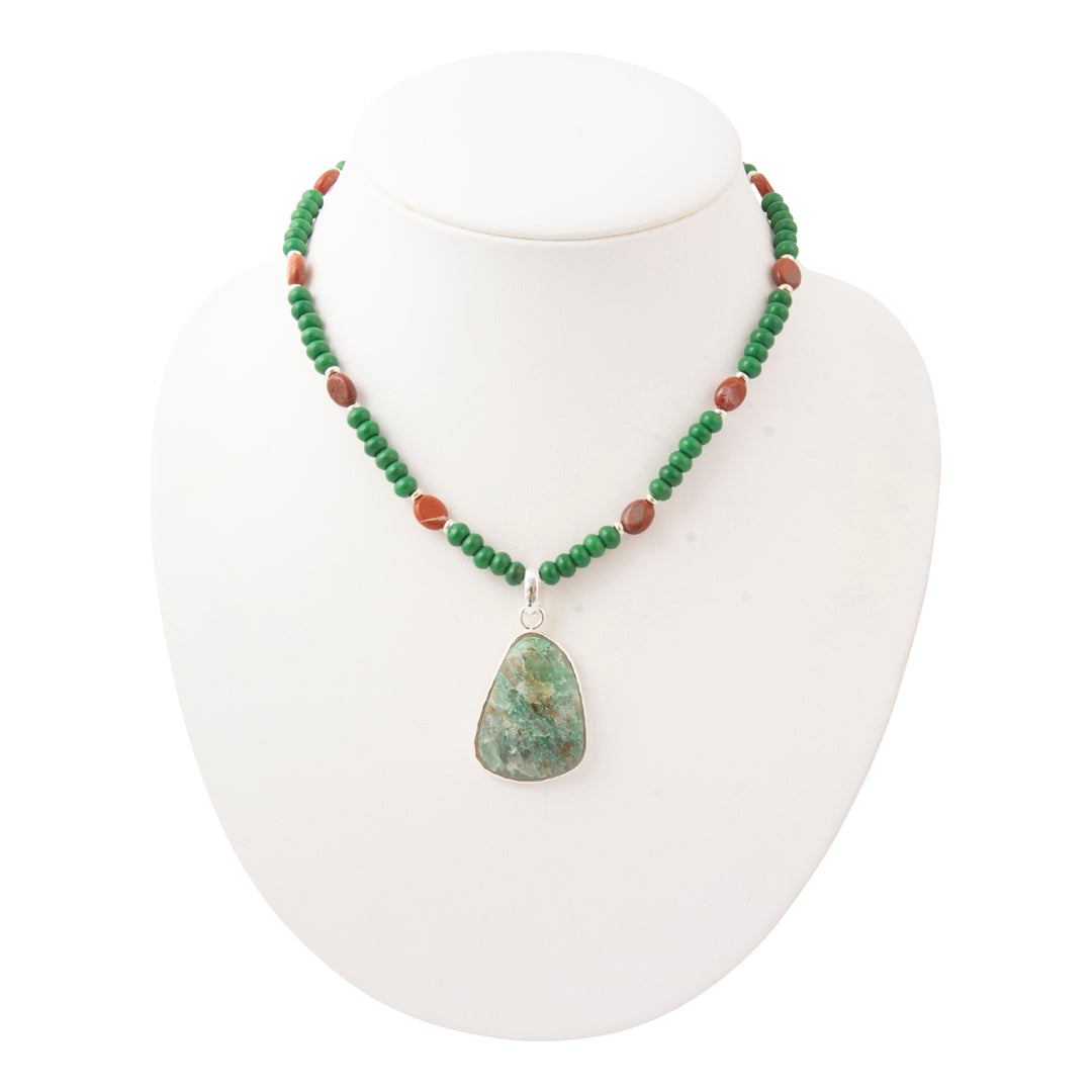 Luminous Blue Green Cuprite Silver Pendant Necklace