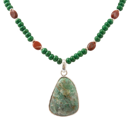 Luminous Blue Green Cuprite Silver Pendant Necklace