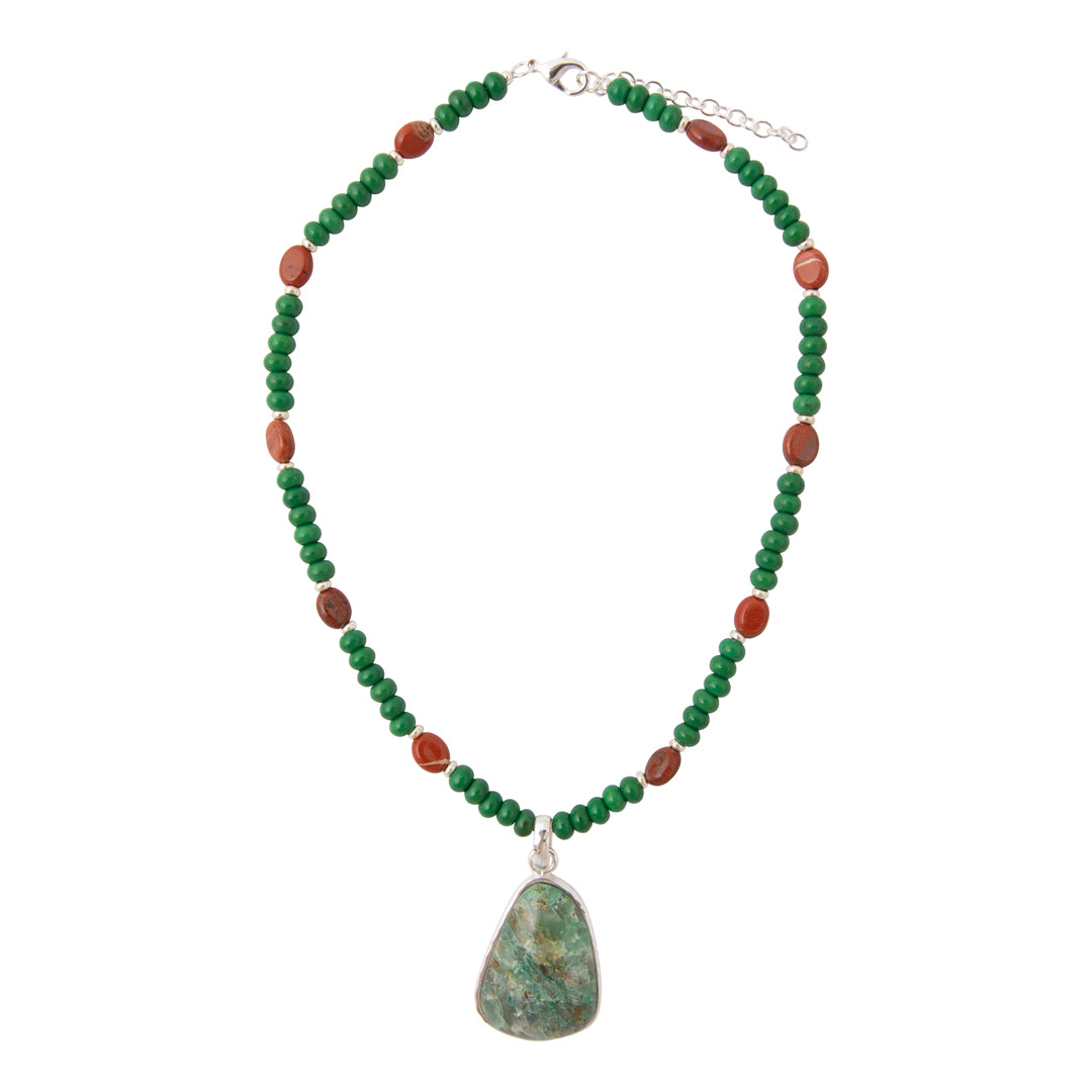 Luminous Blue Green Cuprite Silver Pendant Necklace