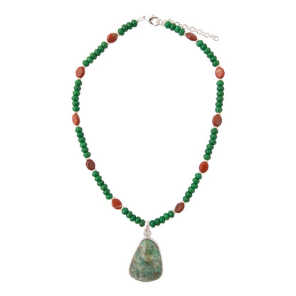 Luminous Blue Green Cuprite Silver Pendant Necklace