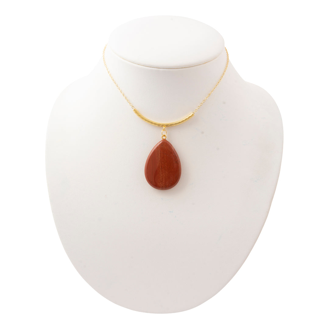 Red Jasper Drop Golden Bar Necklace