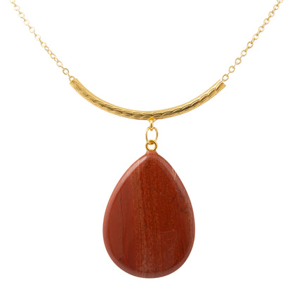 Red Jasper Drop Golden Bar Necklace