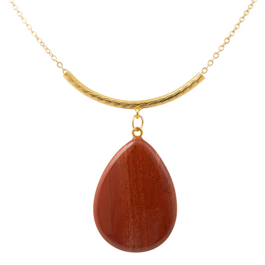 Red Jasper Drop Golden Bar Necklace