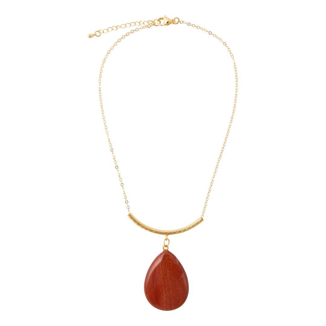Red Jasper Drop Golden Bar Necklace