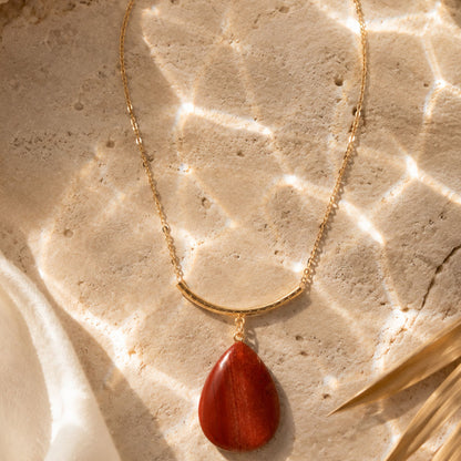 Red Jasper Drop Golden Bar Necklace