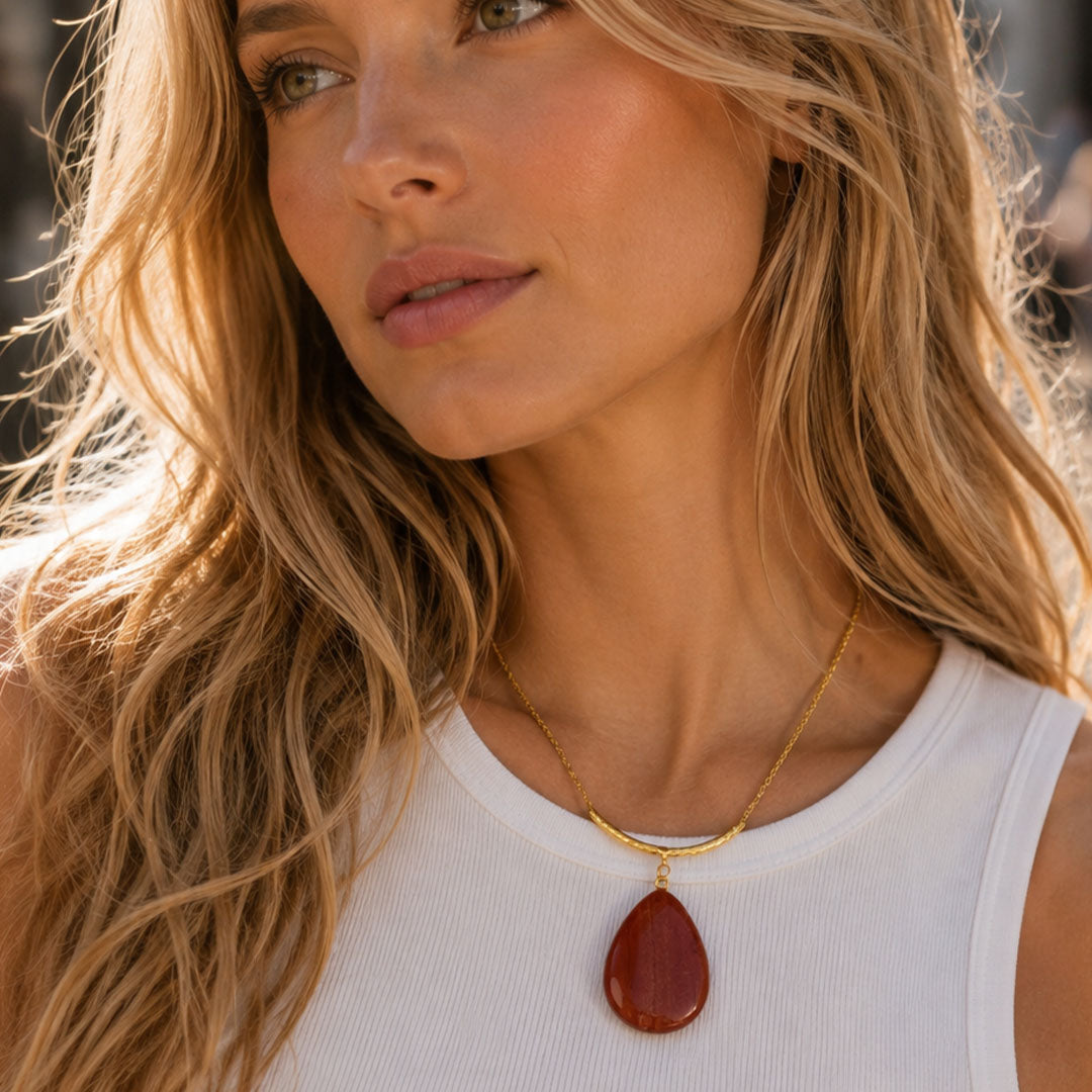 Red Jasper Drop Golden Bar Necklace