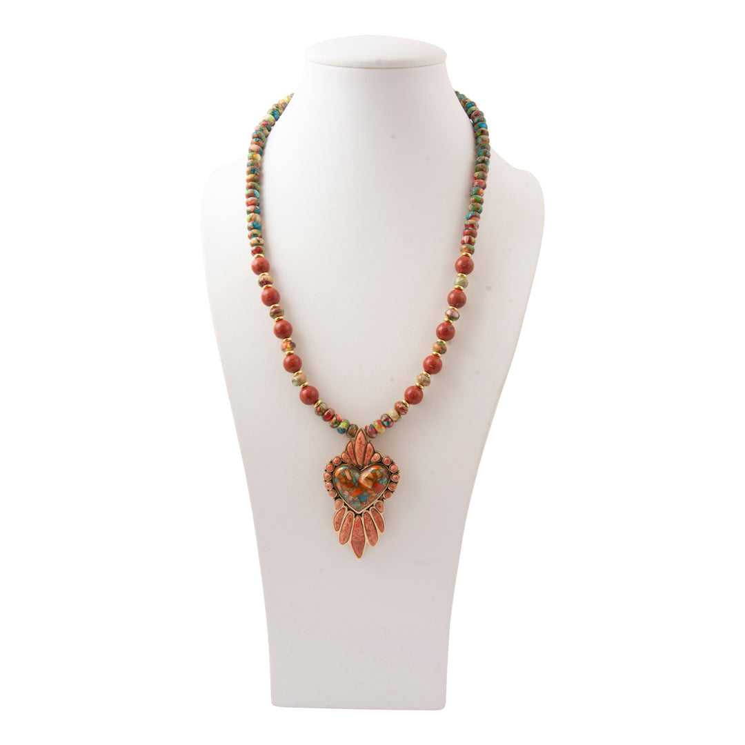 Heart of the West Orange Coral Golden Heart Pendant Necklace