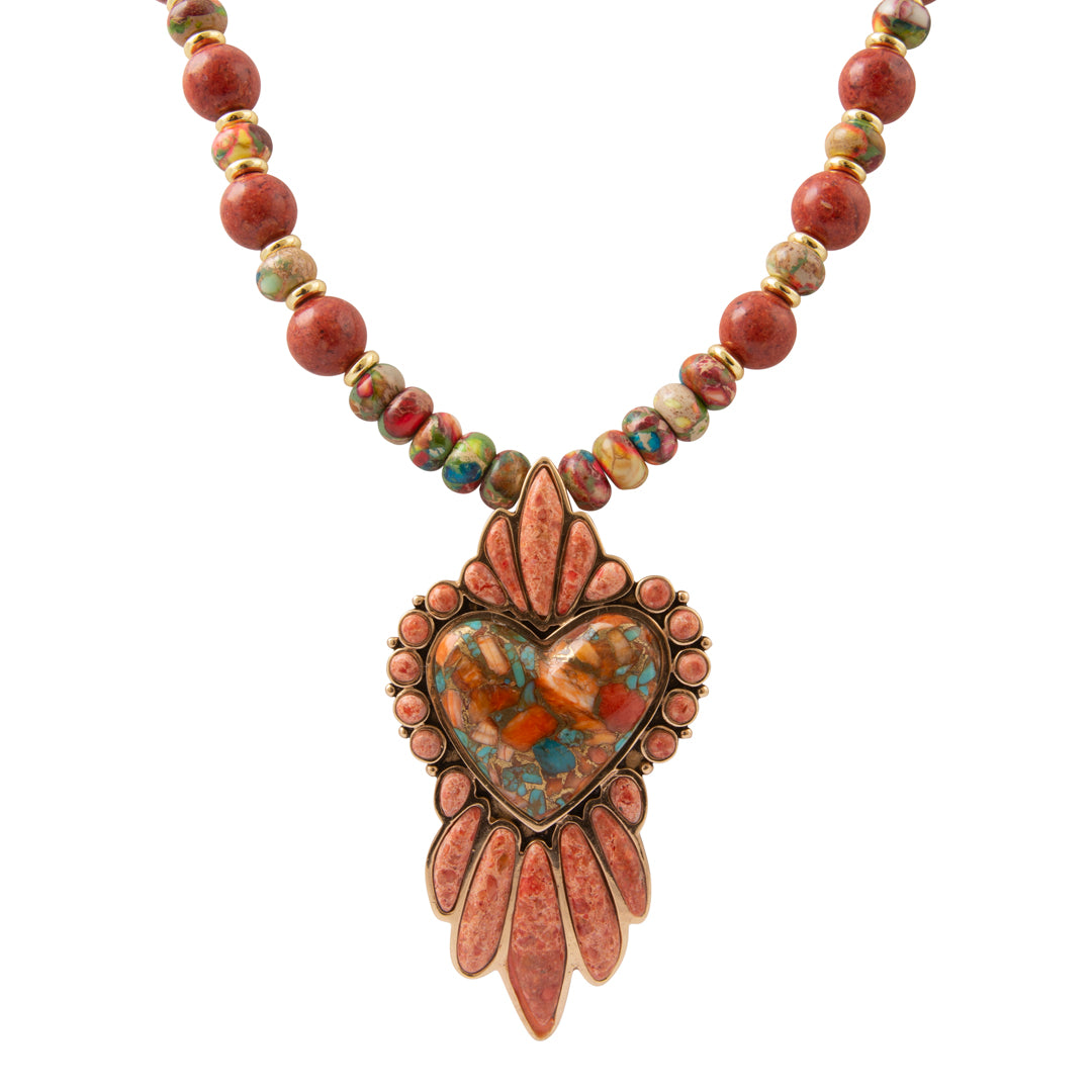 Heart of the West Orange Coral Golden Heart Pendant Necklace