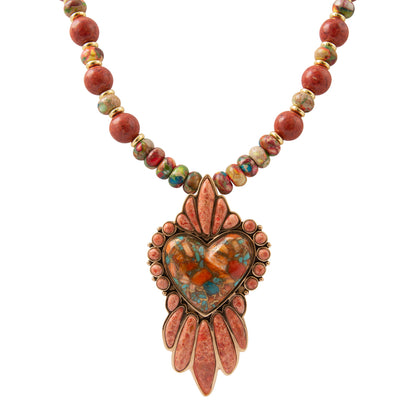 Heart of the West Orange Coral Golden Heart Pendant Necklace