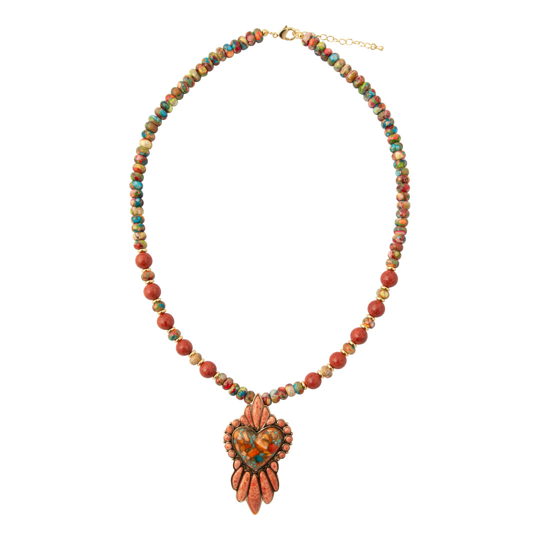 Heart of the West Orange Coral Golden Heart Pendant Necklace