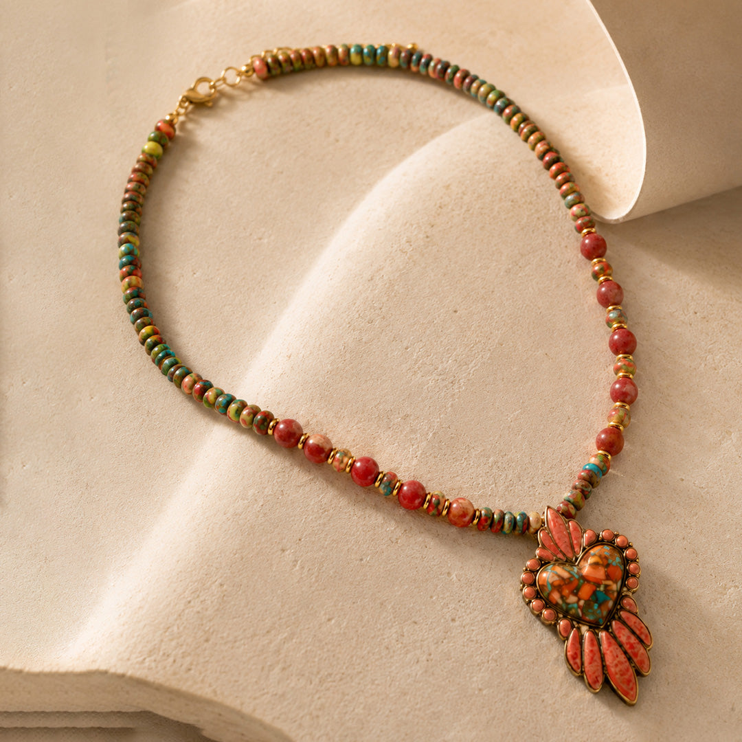 Heart of the West Orange Coral Golden Heart Pendant Necklace