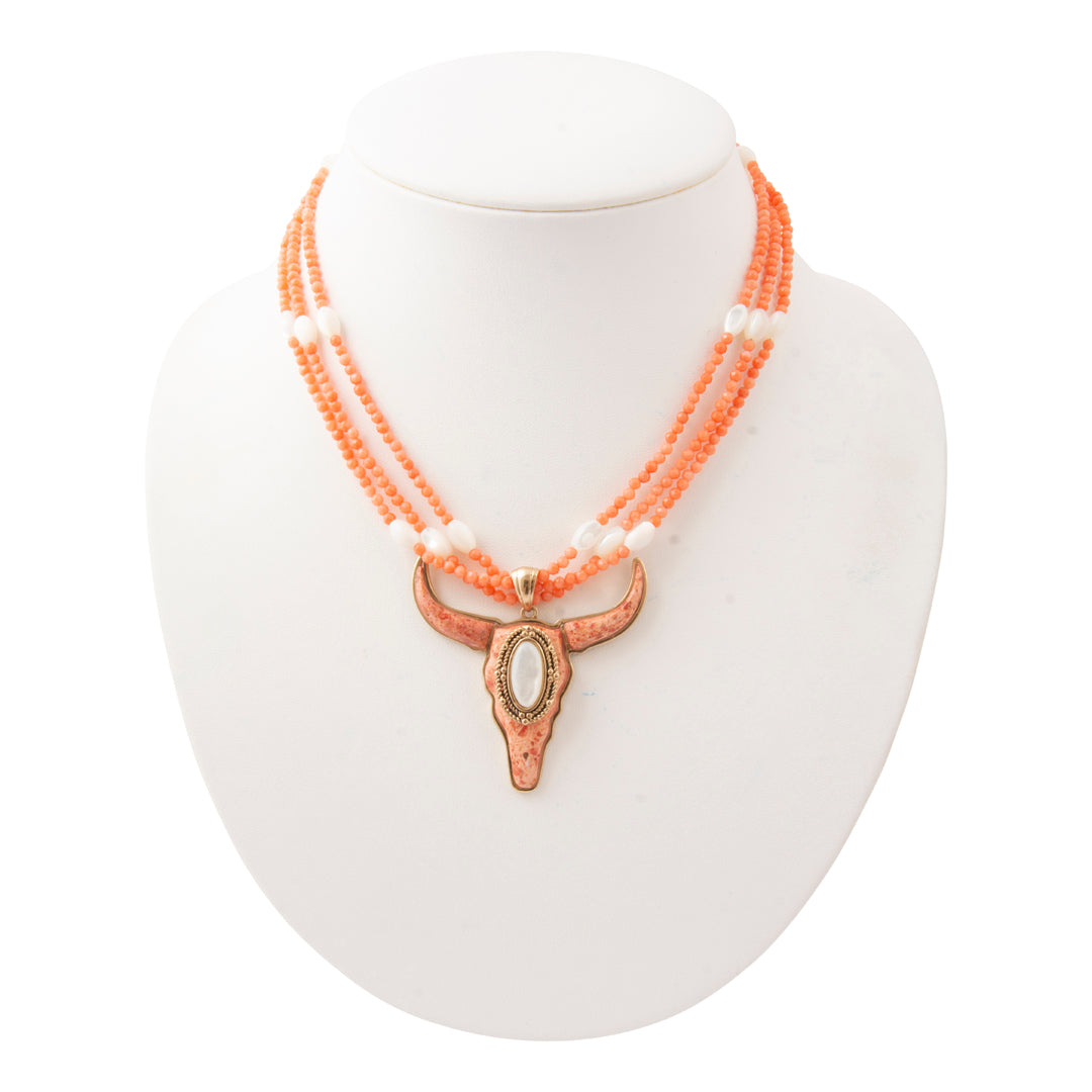 Longhorn Sunset Orange Coral Golden Statement Necklace