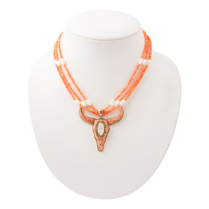 Longhorn Sunset Orange Coral Golden Statement Necklace