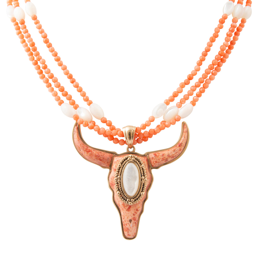 Longhorn Sunset Orange Coral Golden Statement Necklace