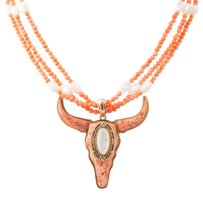 Longhorn Sunset Orange Coral Golden Statement Necklace